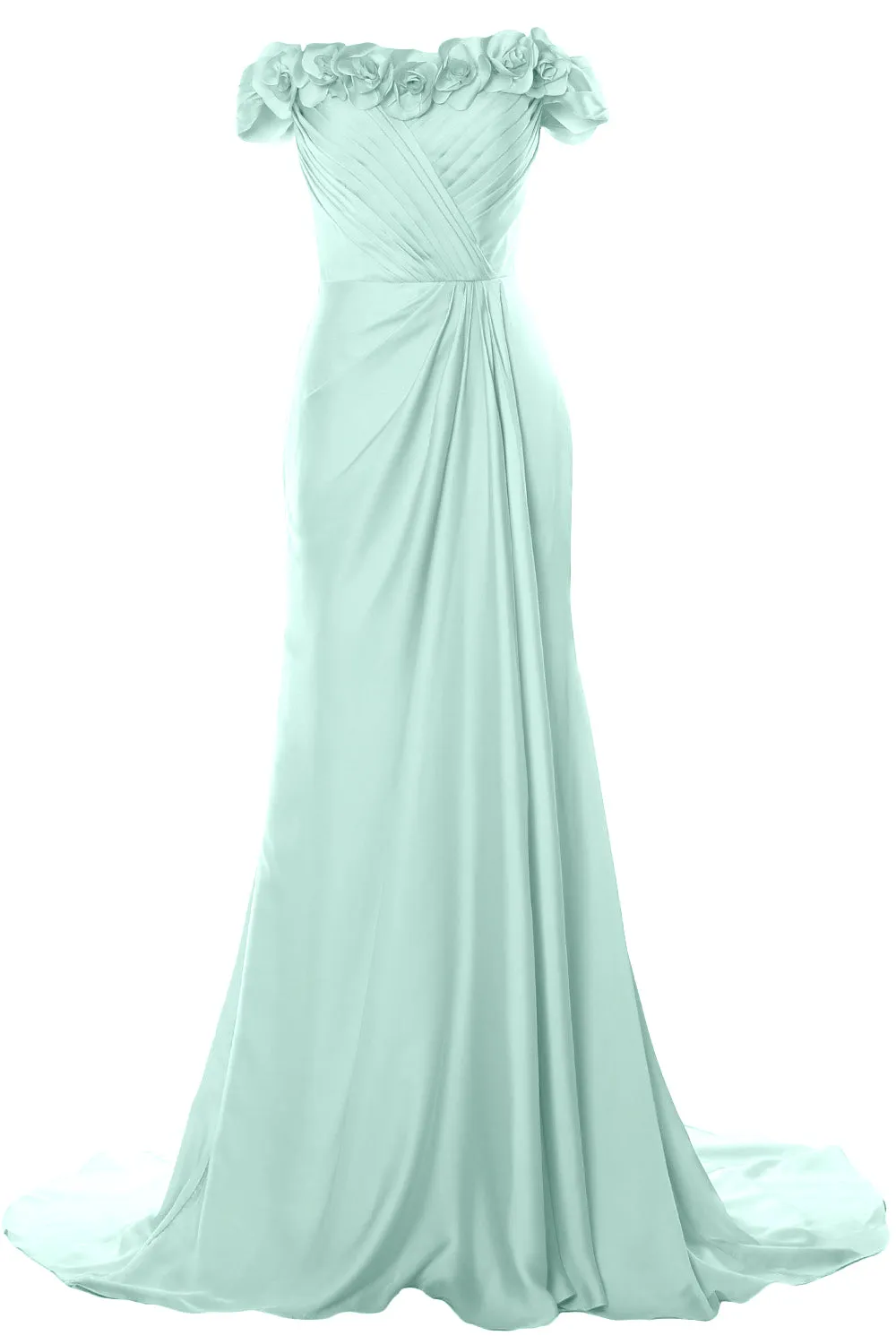 MACloth Women Off Shoulder with Flowers Long Prom Dress 2018 Evening Formal Gown