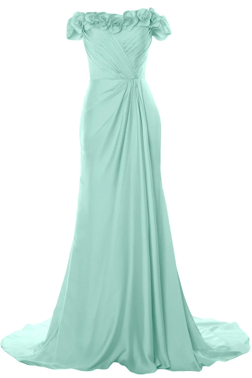 MACloth Women Off Shoulder with Flowers Long Prom Dress 2018 Evening Formal Gown