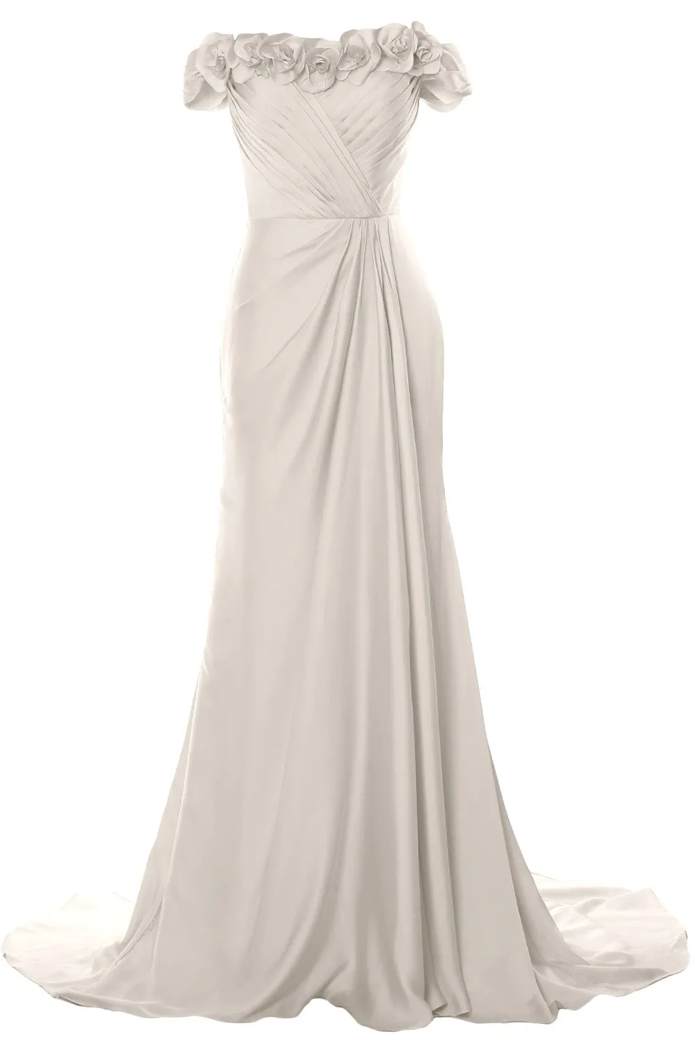MACloth Women Off Shoulder with Flowers Long Prom Dress 2018 Evening Formal Gown