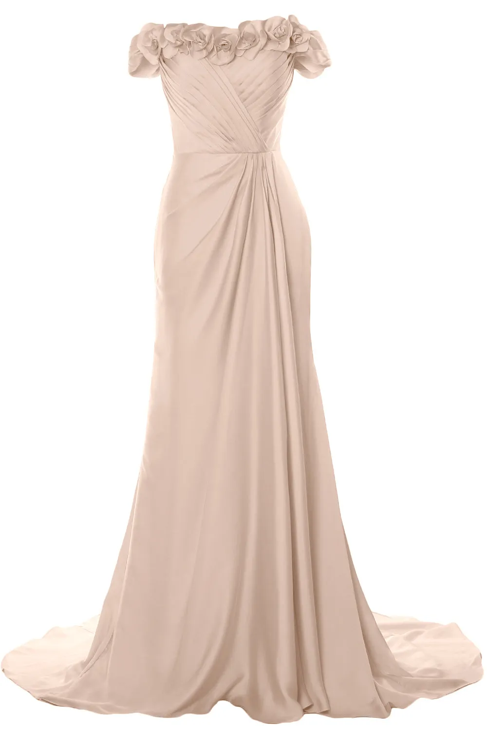 MACloth Women Off Shoulder with Flowers Long Prom Dress 2018 Evening Formal Gown