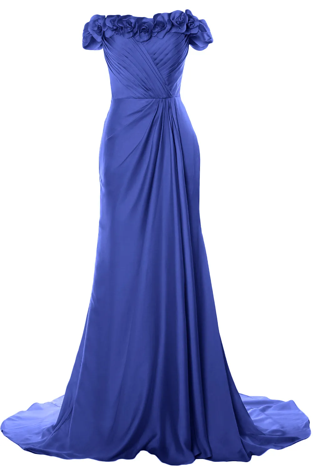 MACloth Women Off Shoulder with Flowers Long Prom Dress 2018 Evening Formal Gown