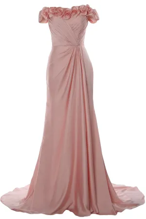 MACloth Women Off Shoulder with Flowers Long Prom Dress 2018 Evening Formal Gown