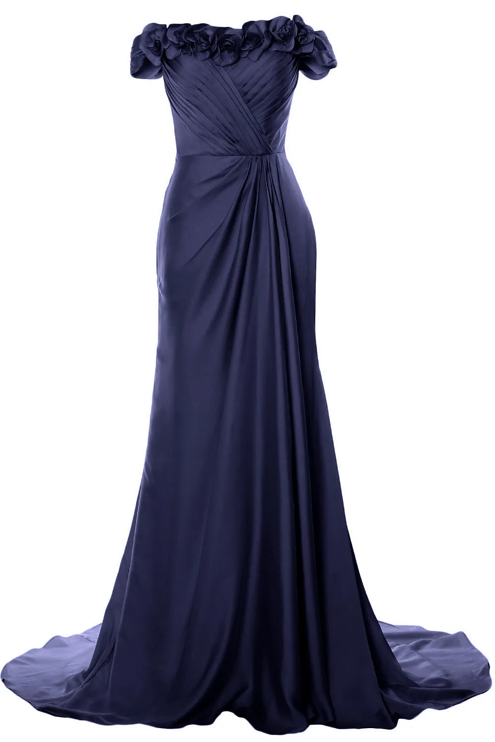 MACloth Women Off Shoulder with Flowers Long Prom Dress 2018 Evening Formal Gown