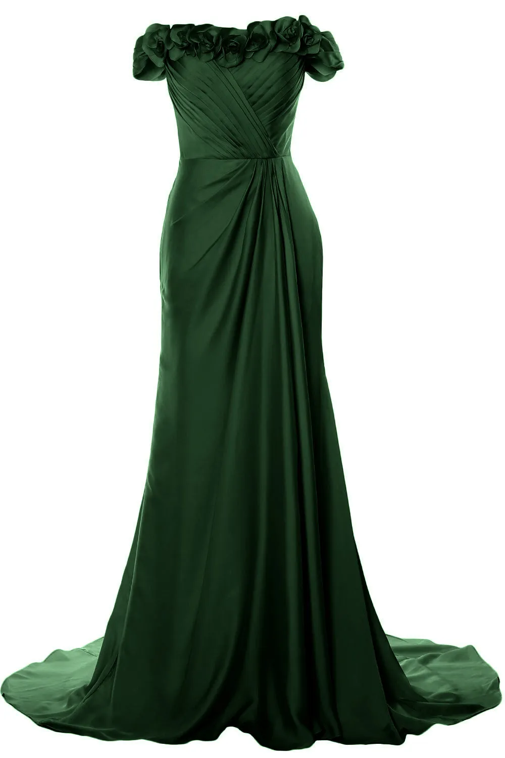 MACloth Women Off Shoulder with Flowers Long Prom Dress 2018 Evening Formal Gown