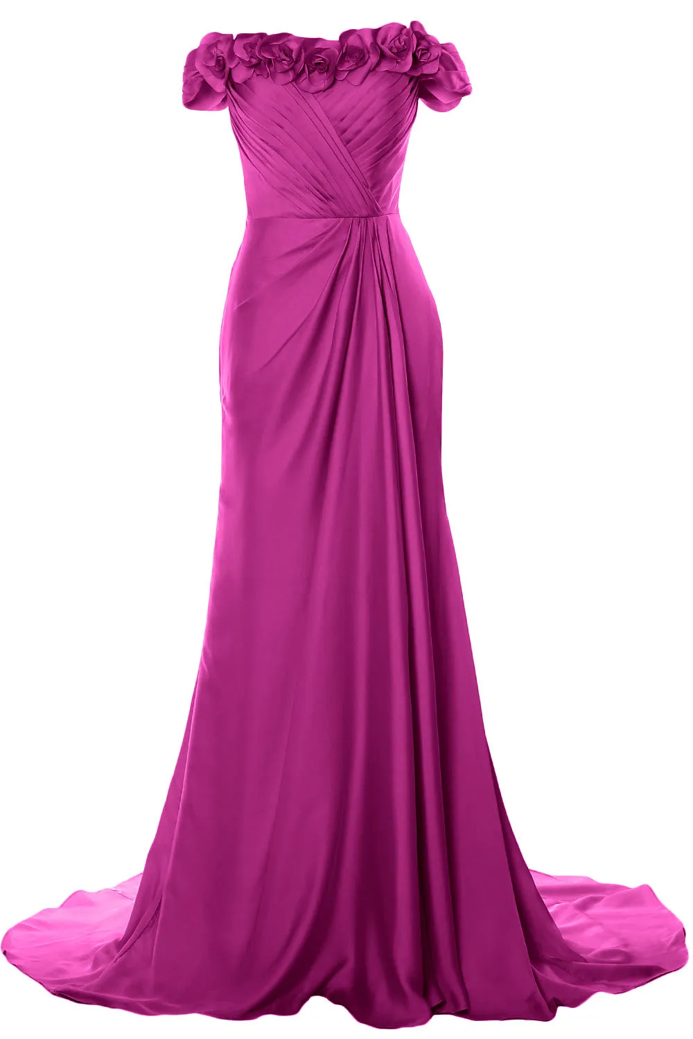 MACloth Women Off Shoulder with Flowers Long Prom Dress 2018 Evening Formal Gown