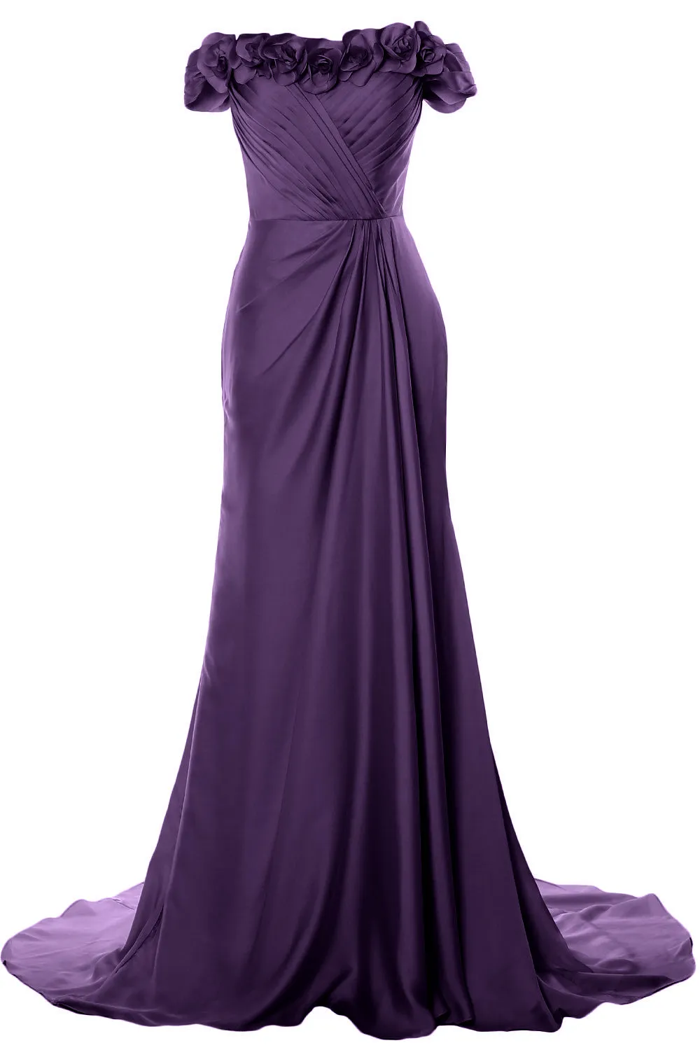 MACloth Women Off Shoulder with Flowers Long Prom Dress 2018 Evening Formal Gown