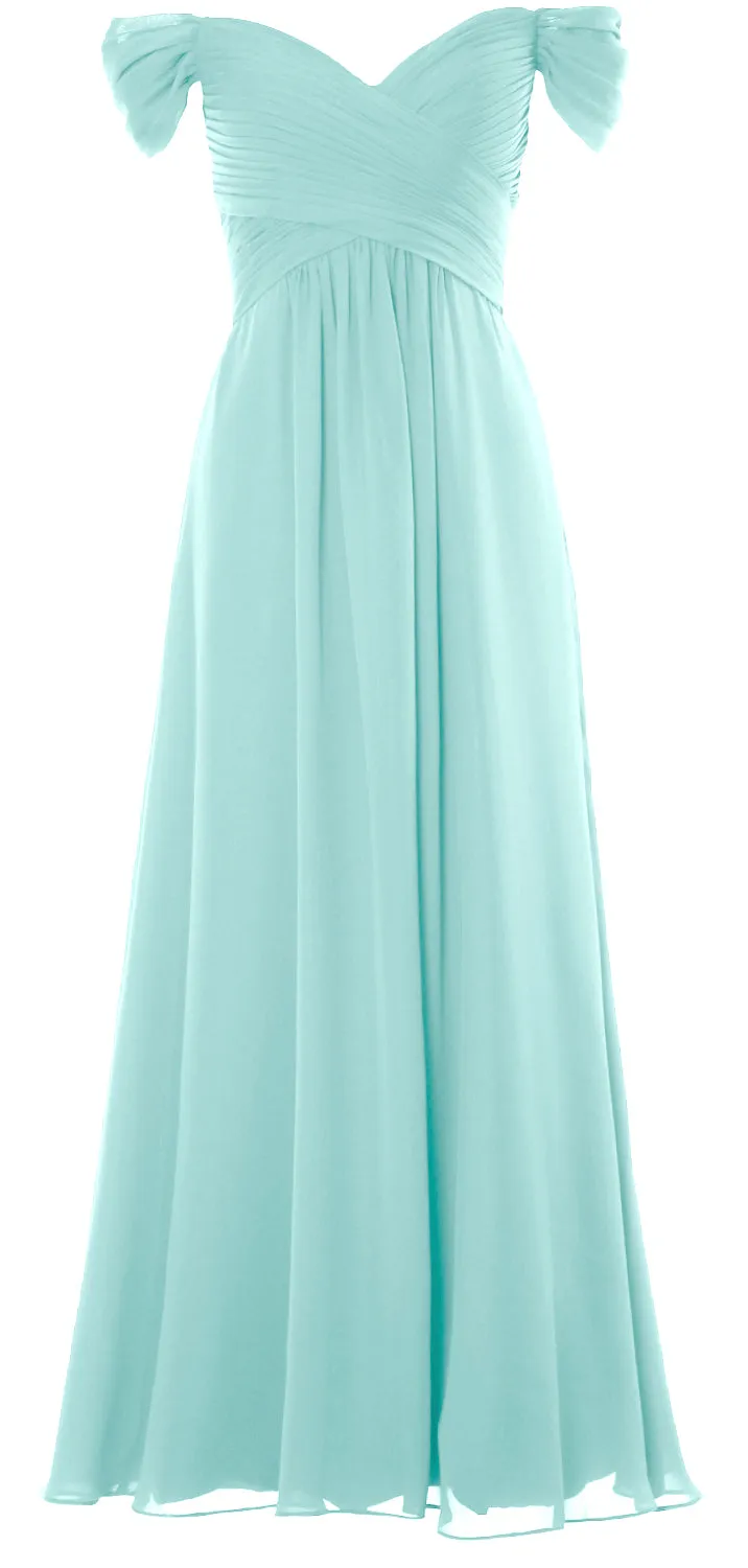 MACloth Women Off The Shoulder Long Prom Dress Chiffon Wedding Party Formal Gown