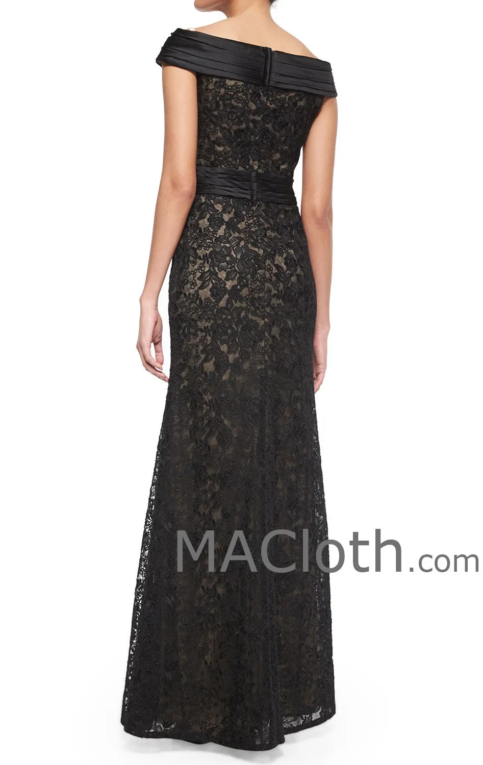 MACloth Women Off the Shoulder Mermaid Lace Long Evening Gown Black Formal Dress
