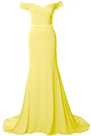 MACloth Women Prom Dresses Mermaid Off the Shoulder Lace Formal Evening Gown