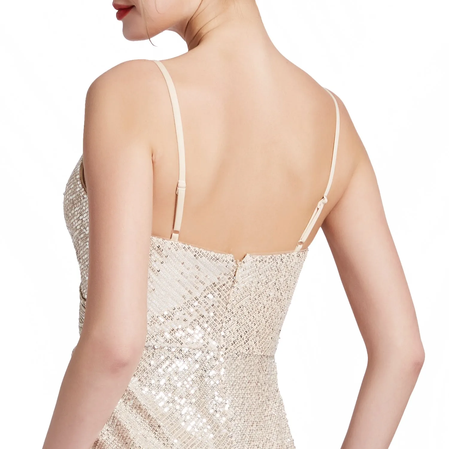 MACloth Women Spaghetti Strap Sweetheart HiLo Wrap Sequin Cocktail Party Dresses
