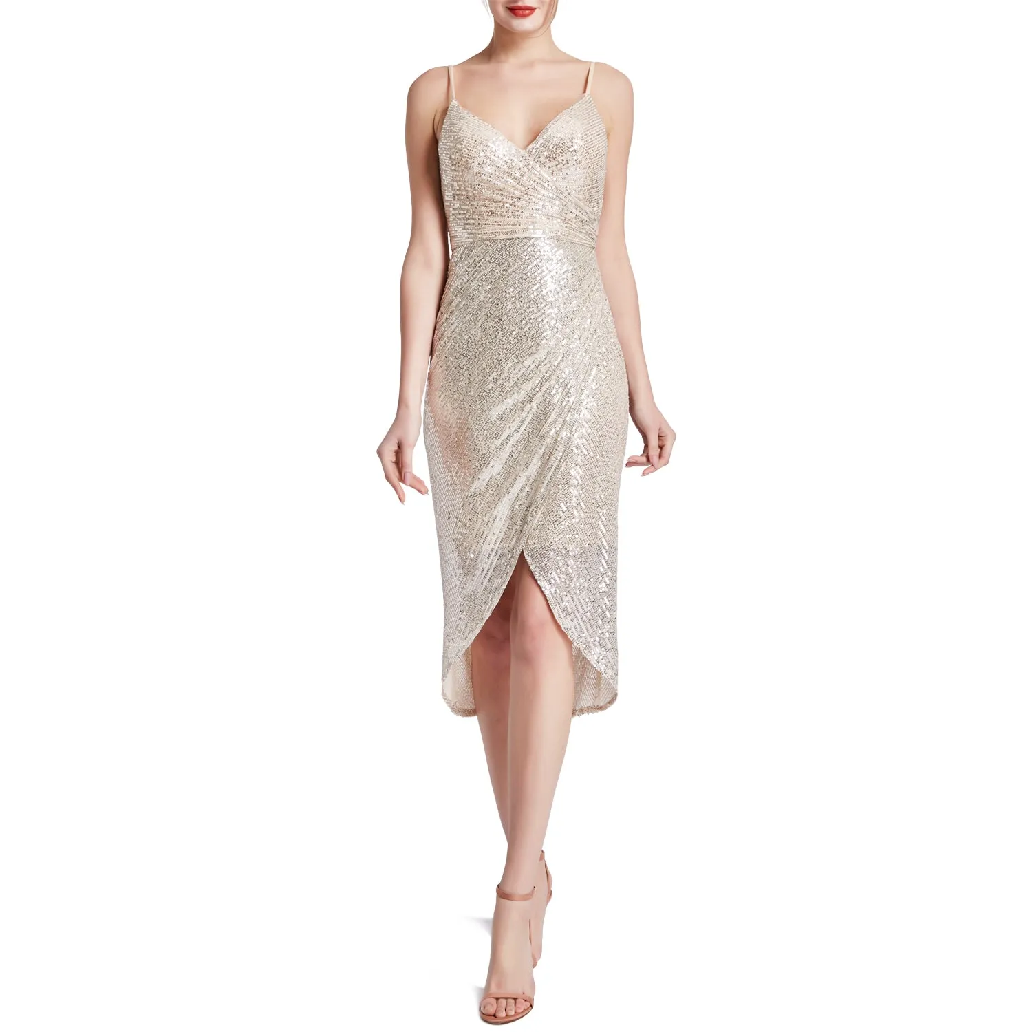 MACloth Women Spaghetti Strap Sweetheart HiLo Wrap Sequin Cocktail Party Dresses