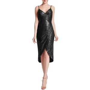 MACloth Women Spaghetti Strap Sweetheart HiLo Wrap Sequin Cocktail Party Dresses