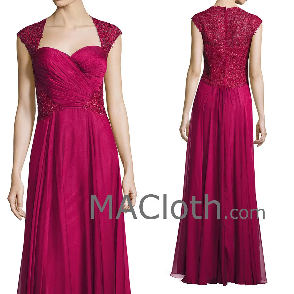 MACloth Women Straps Sweetheart Lace Chiffon Long Fuchsia Mother of the Brides Dress Evening Gown