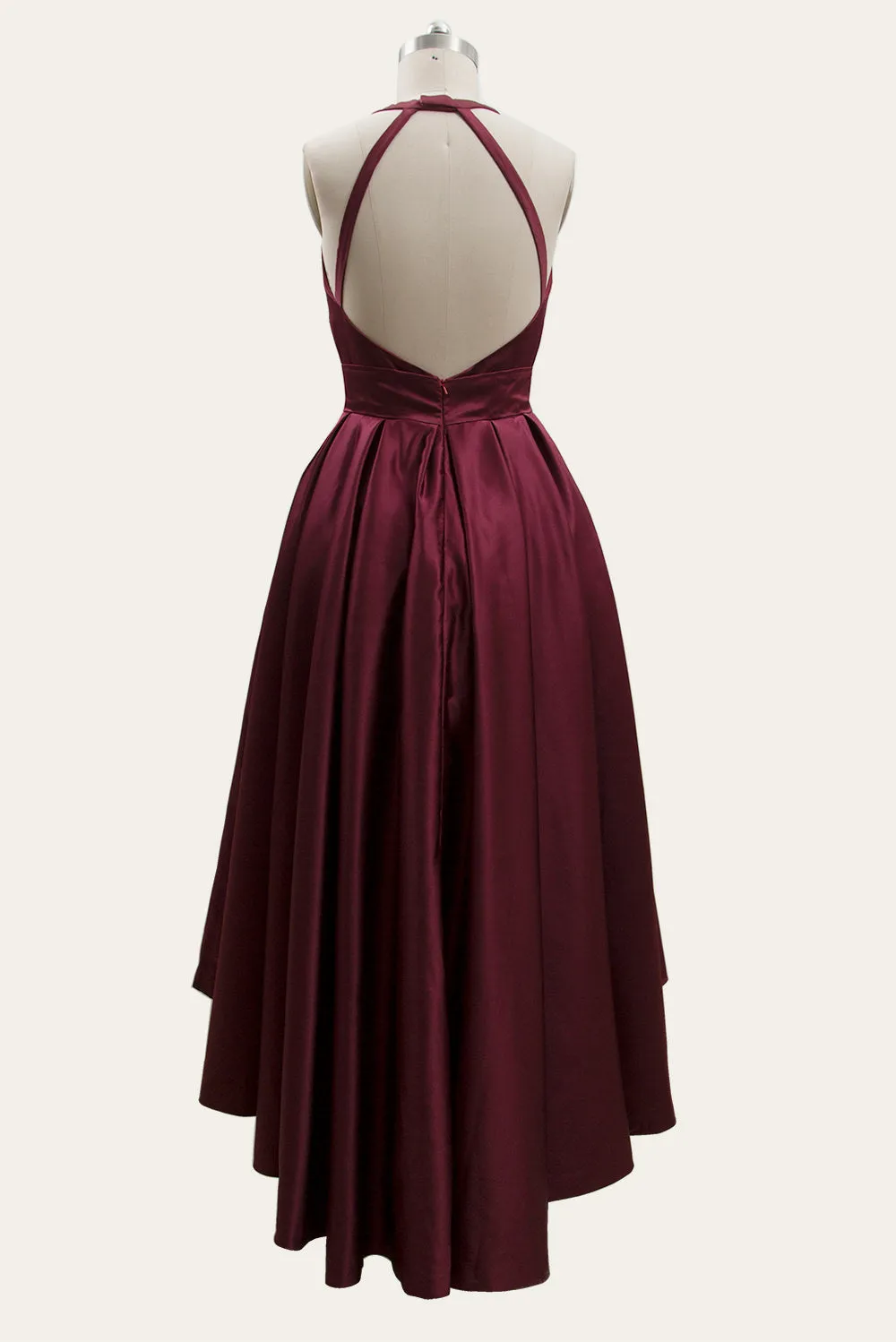 MACloth Women V Neck Satin High Low Sleeveless Prom Homecoming Cocktail Dress