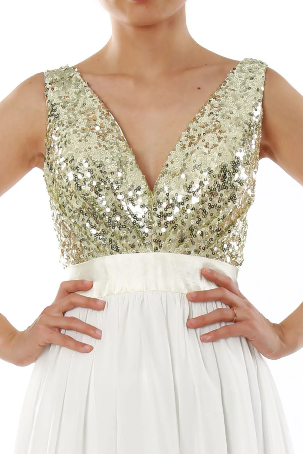 MACloth Women V Neck Sequin Long Prom Dress Wedding Party Formal Evening Gown