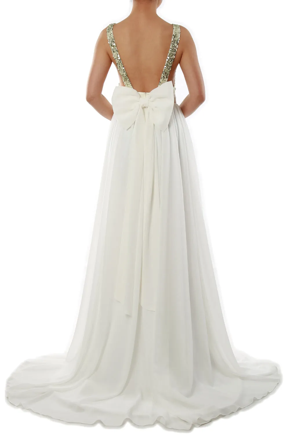 MACloth Women V Neck Sequin Long Prom Dress Wedding Party Formal Evening Gown