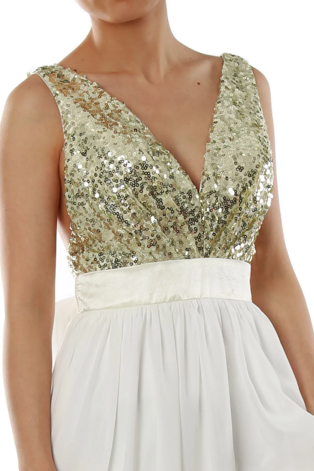 MACloth Women V Neck Sequin Long Prom Dress Wedding Party Formal Evening Gown