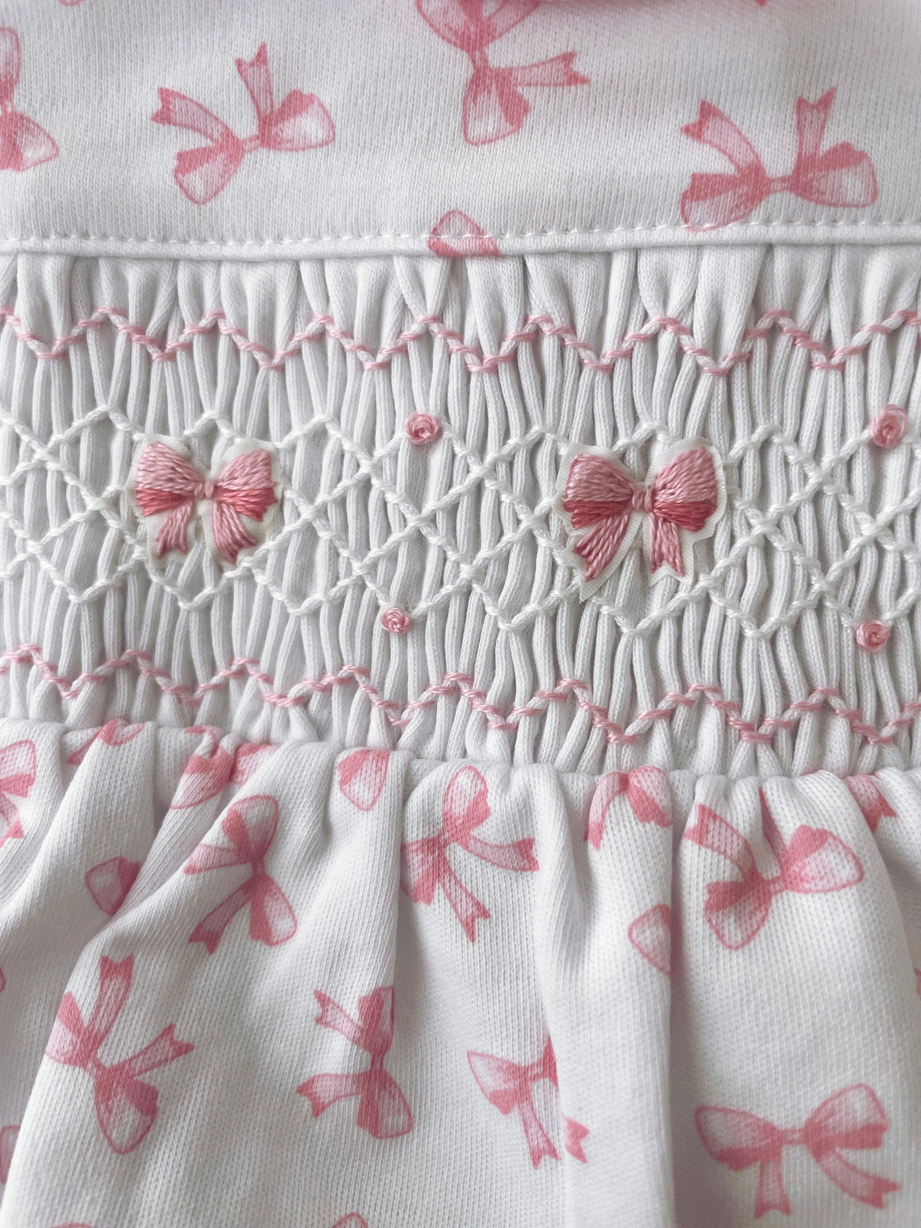 Magnolia Baby Girls Soft Pima Cotton Smocked Bow Coquette Newborn Footed Romper