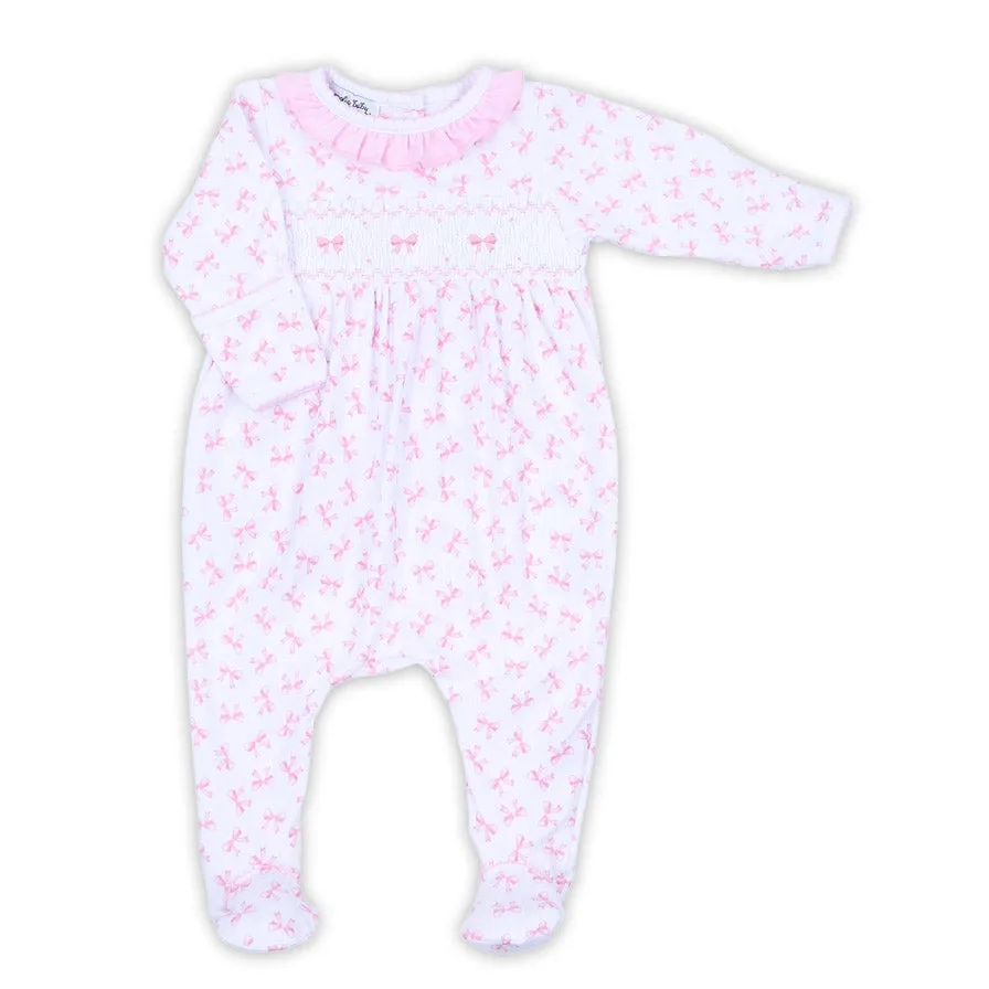 Magnolia Baby Girls Soft Pima Cotton Smocked Bow Coquette Newborn Footed Romper