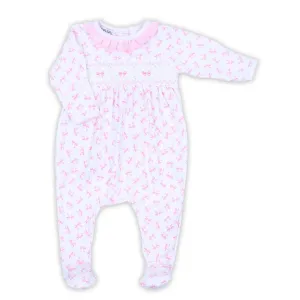 Magnolia Baby Girls Soft Pima Cotton Smocked Bow Coquette Newborn Footed Romper
