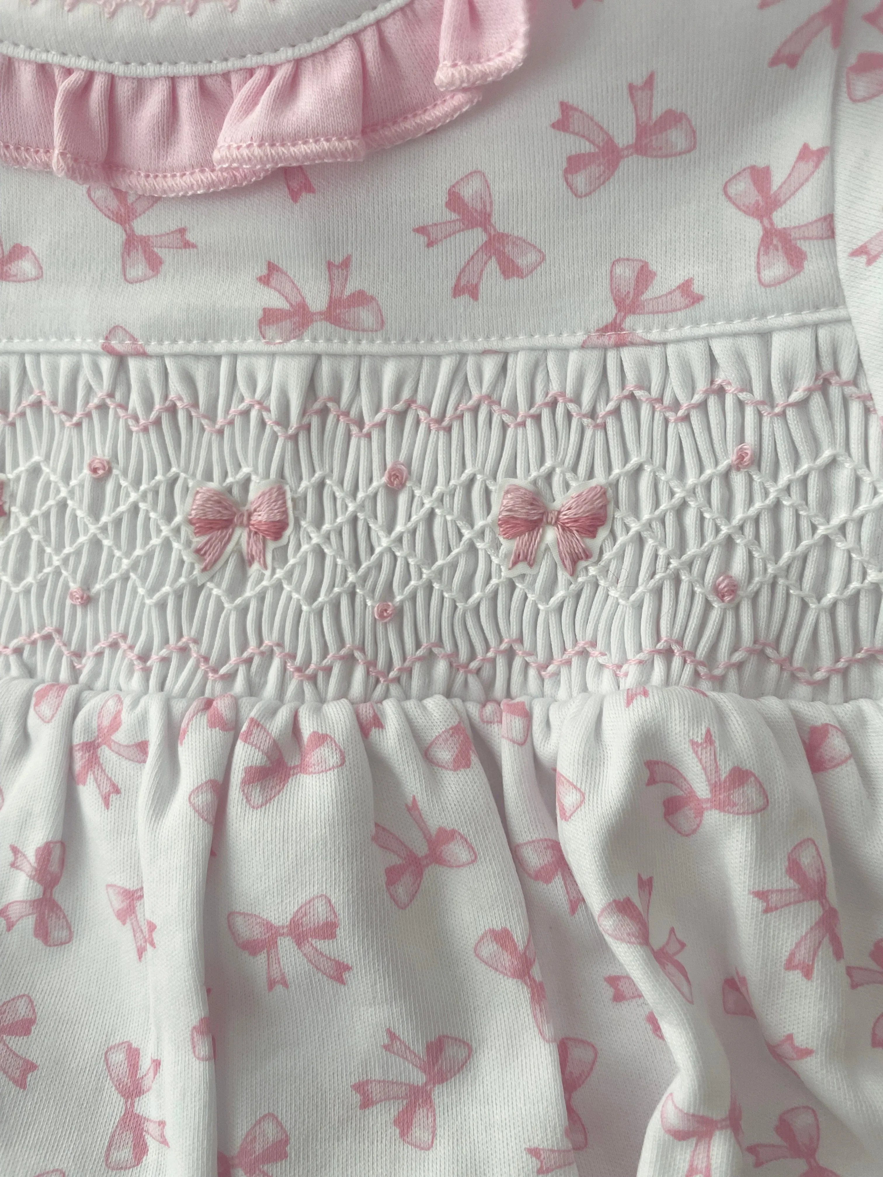 Magnolia Baby Girls Soft Pima Cotton Smocked Bow Coquette Newborn Footed Romper