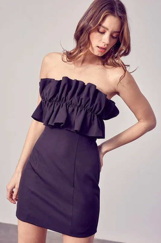 MANDY OPEN SHOULDER RUFFLE DETAIL DRESS