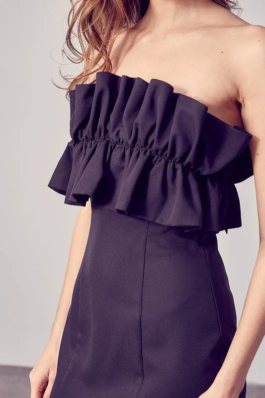 MANDY OPEN SHOULDER RUFFLE DETAIL DRESS