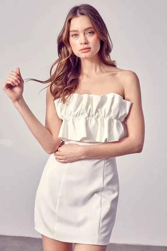 MANDY OPEN SHOULDER RUFFLE DETAIL DRESS