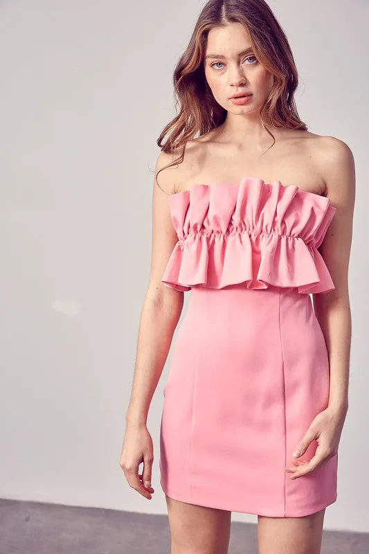 MANDY OPEN SHOULDER RUFFLE DETAIL DRESS