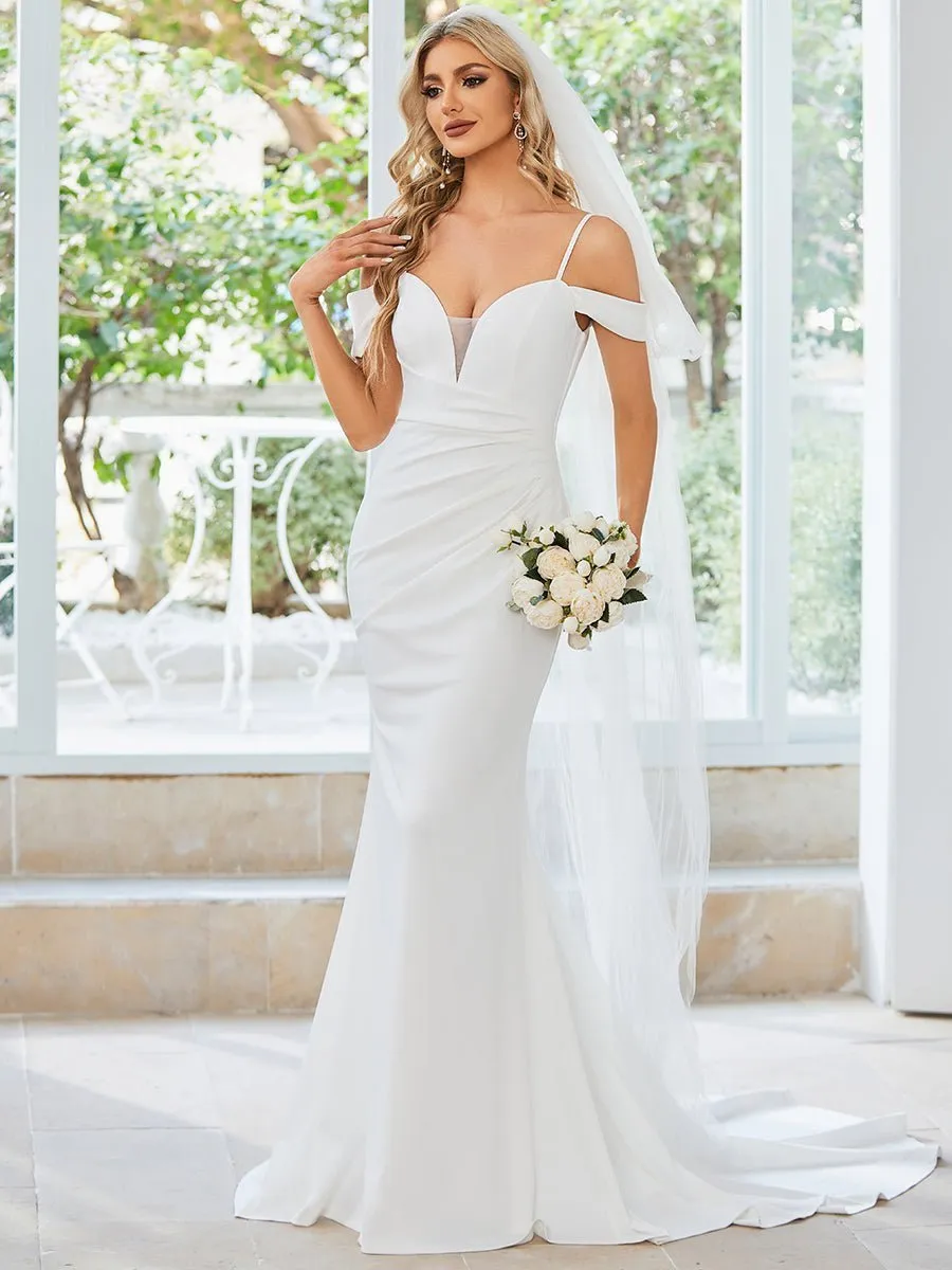 Marama ivory off shoulder thin strap wedding gown Express NZ wide