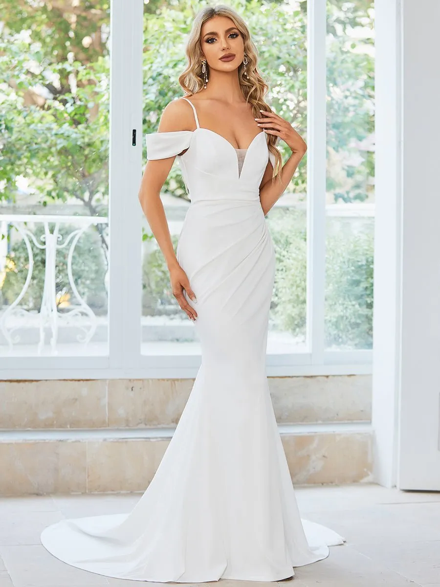 Marama ivory off shoulder thin strap wedding gown Express NZ wide