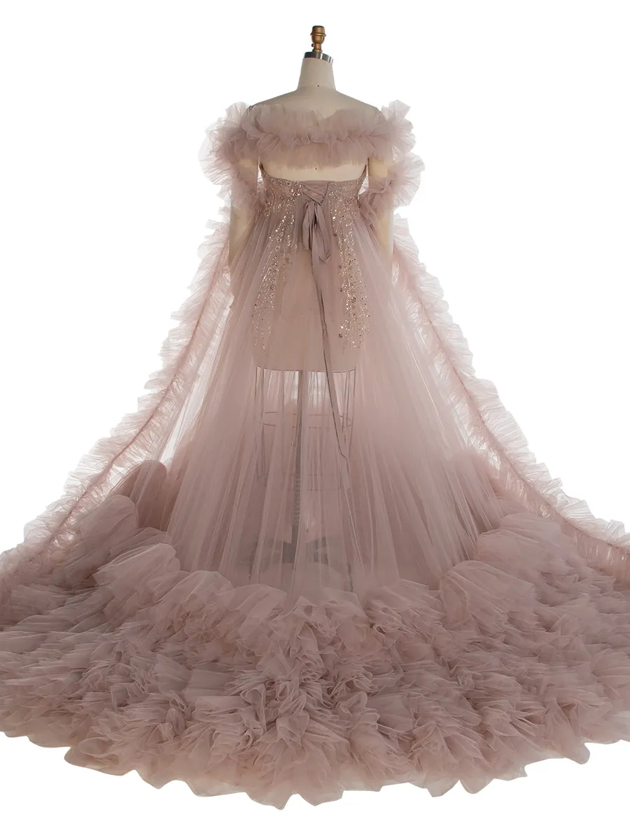Maternity Gown with Beaded Corset Baby Shower Dress Baby Bump Pregnancy Gown for Photoshoot YW240037