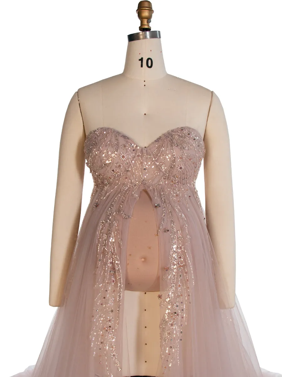 Maternity Gown with Beaded Corset Baby Shower Dress Baby Bump Pregnancy Gown for Photoshoot YW240037