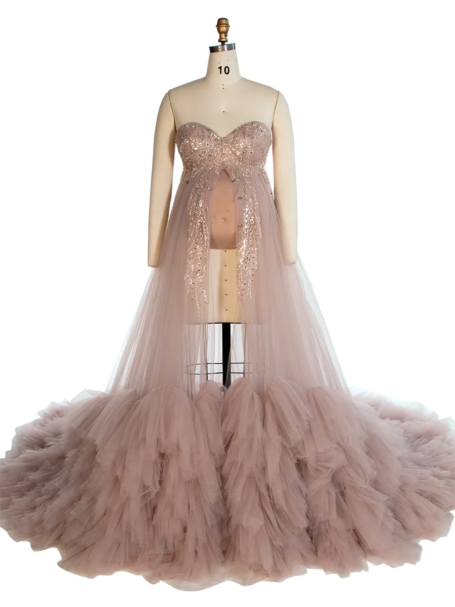 Maternity Gown with Beaded Corset Baby Shower Dress Baby Bump Pregnancy Gown for Photoshoot YW240037