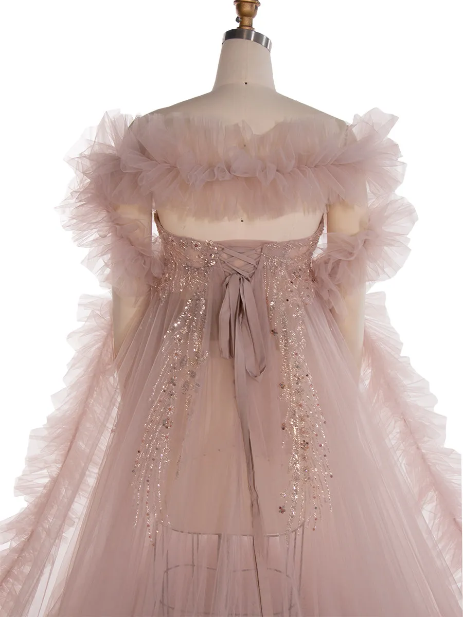 Maternity Gown with Beaded Corset Baby Shower Dress Baby Bump Pregnancy Gown for Photoshoot YW240037