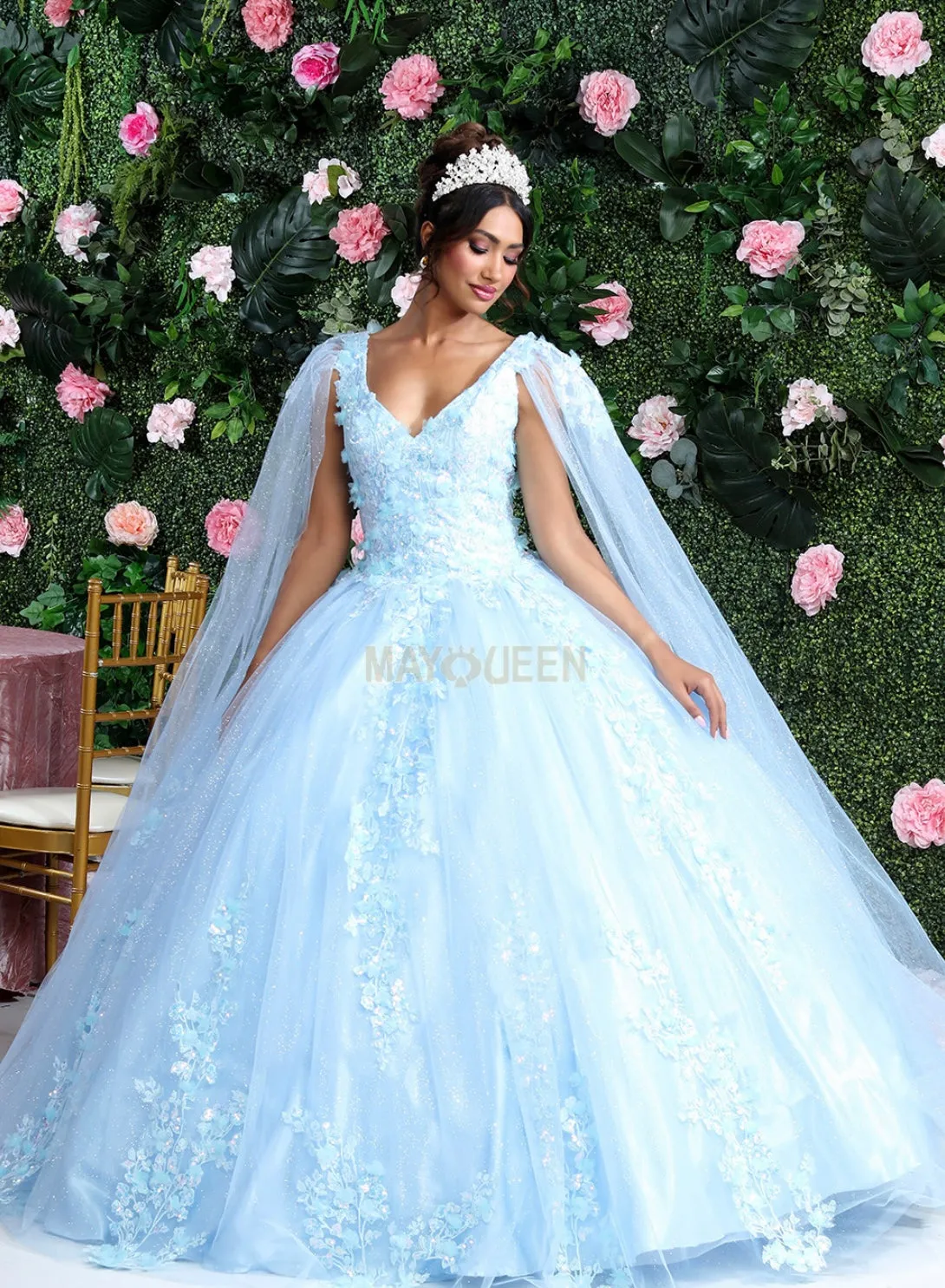 May Queen LK193 Floral Applique Corset Quinceanera