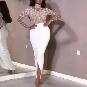 mermaid evening dresses long sleeve high neck beaded sparkly arabic elegant formal evening gown
