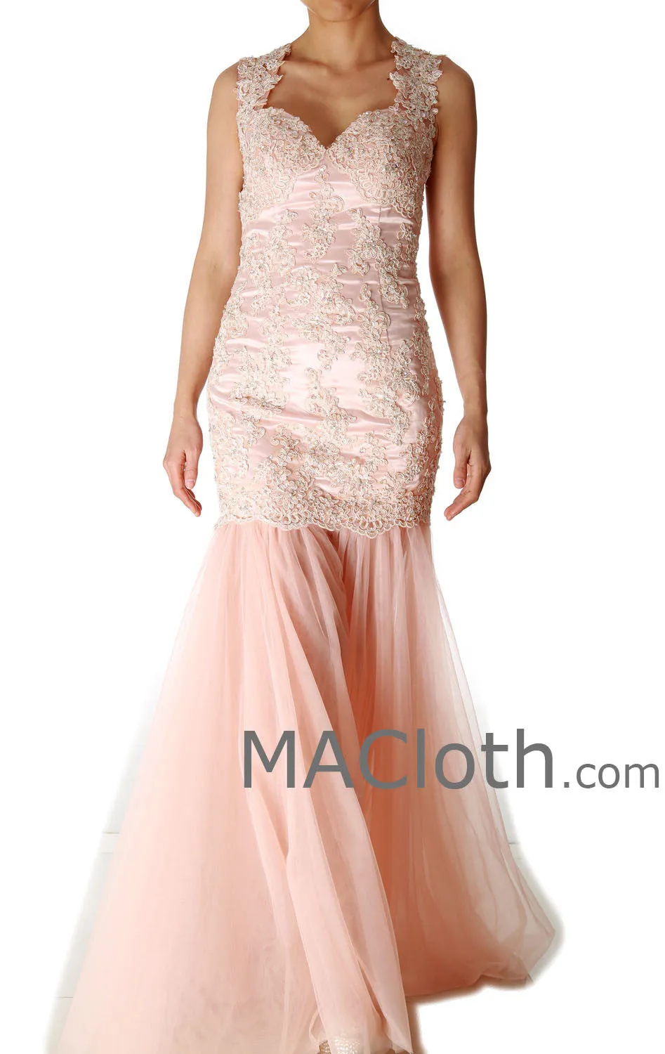 Mermaid Straps Sweetheart Long Lace Pink Prom / Evening Gown 160191