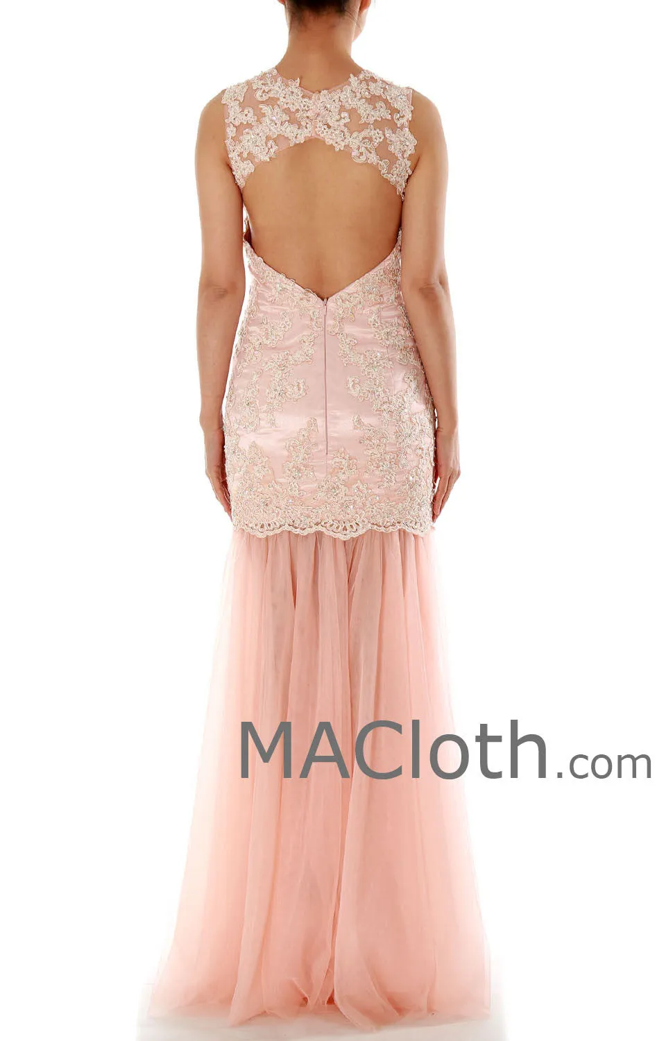 Mermaid Straps Sweetheart Long Lace Pink Prom / Evening Gown 160191