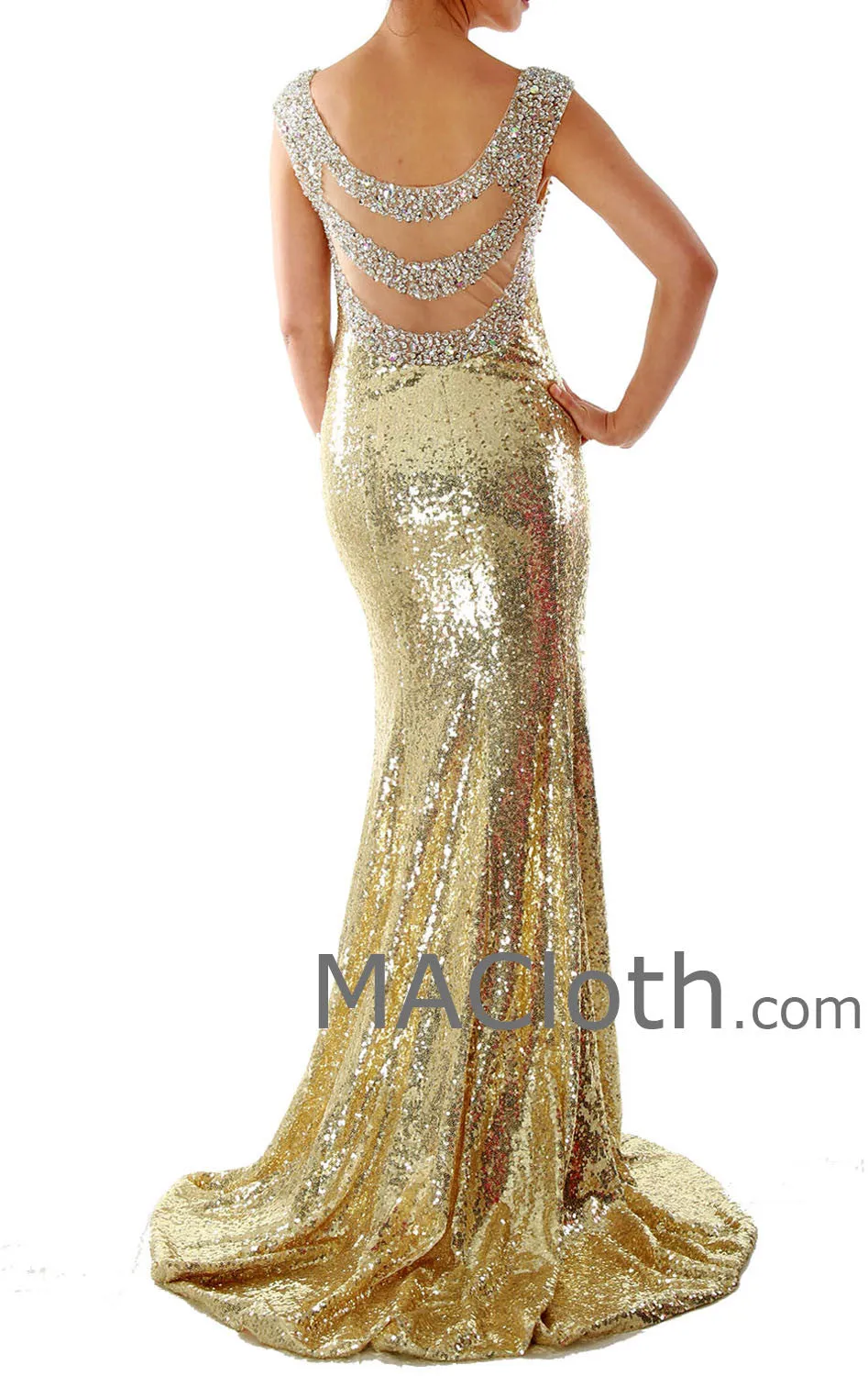 Mermaid Straps Sweetheart Long Sequin Gold Evening Prom Dress 160139