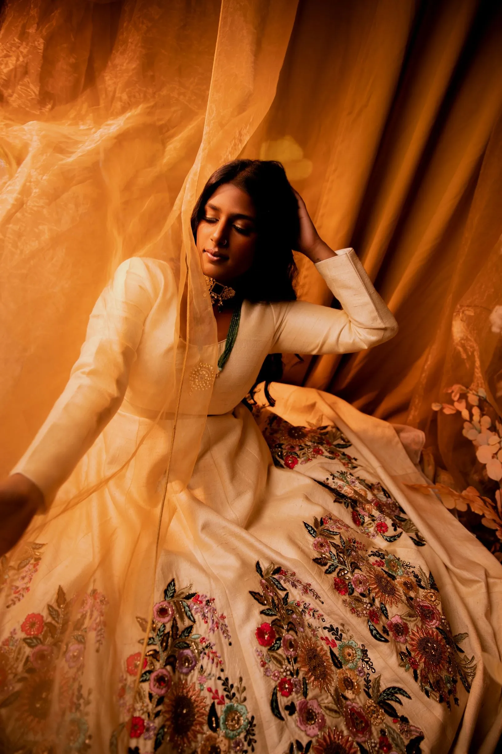 Mesmerizing Cream Color Floor-length Partywear Gown
