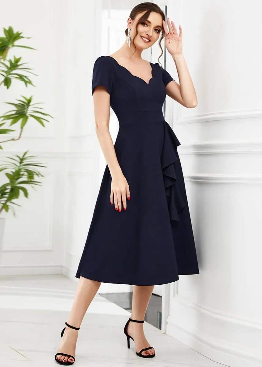 Miranda classic tea length mother of the bride dress in Navy Express NZ wide