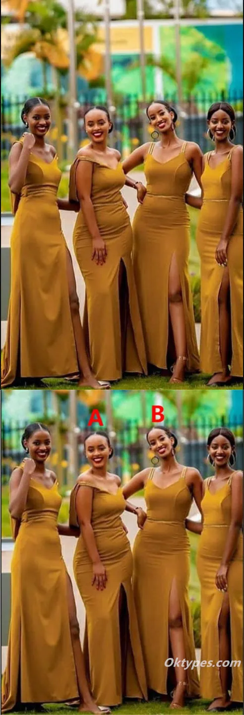 Mismatched Spaghetti Straps Side Slit Floor Length Mermaid Bridesmaid Dresses, BDS0208