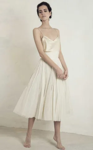 Modern A Line Tea-length Sleeveless Tulle Spaghetti Wedding Dress with Ruching-716159