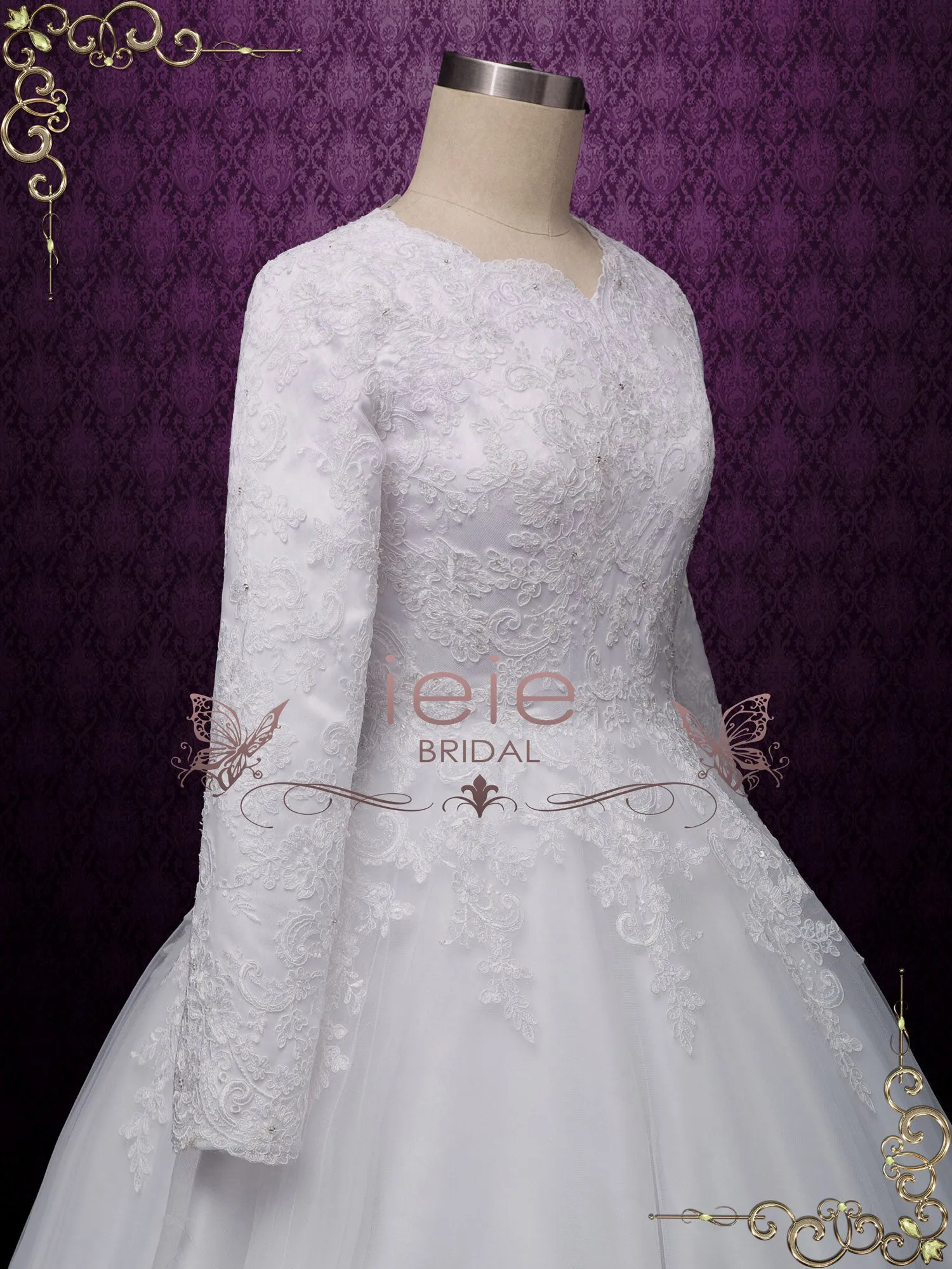 Modest Lace Ball Gown Wedding Dress EVELYN