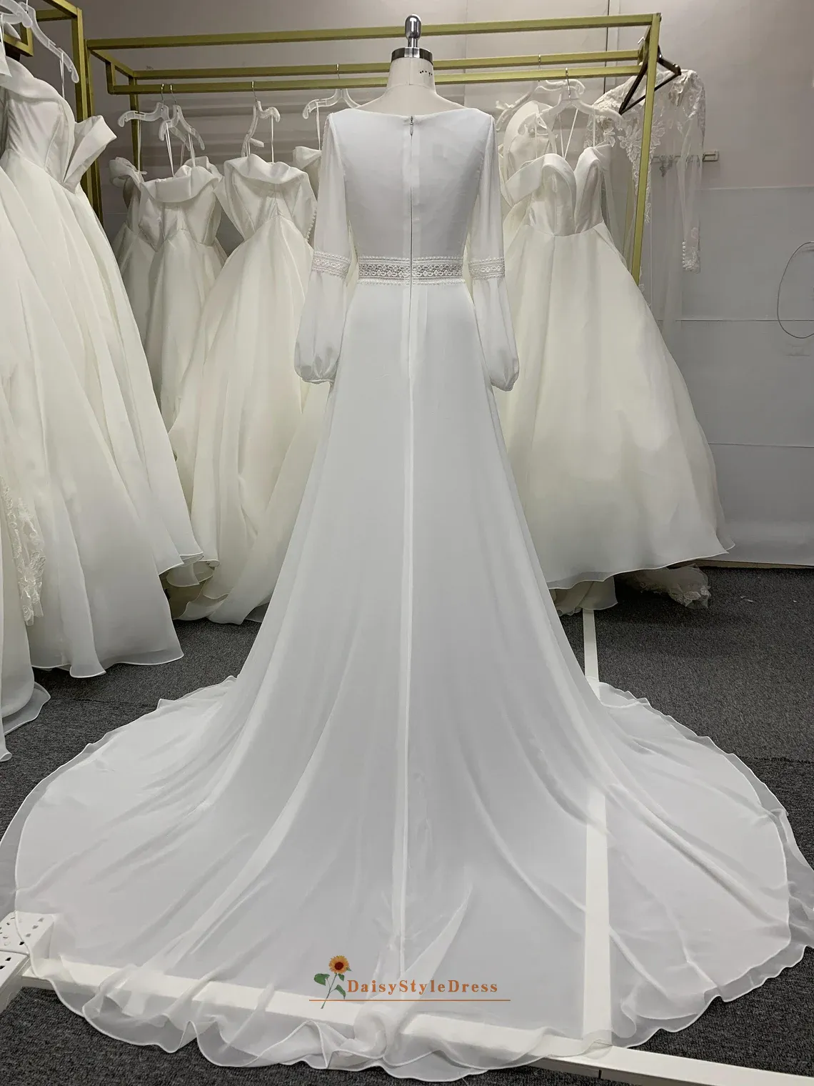 Modest Long Sleeve Boho Wedding Dress