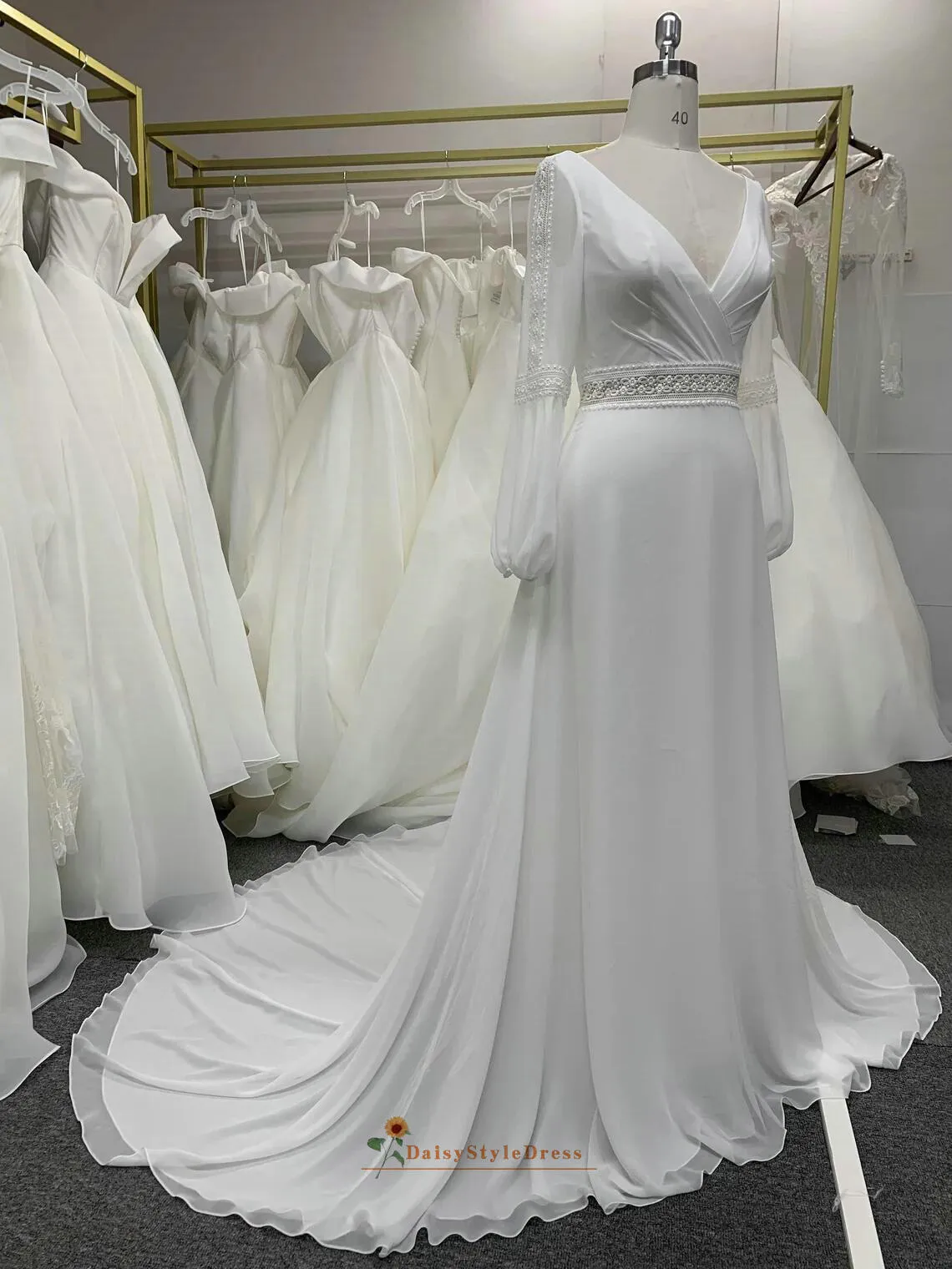 Modest Long Sleeve Boho Wedding Dress