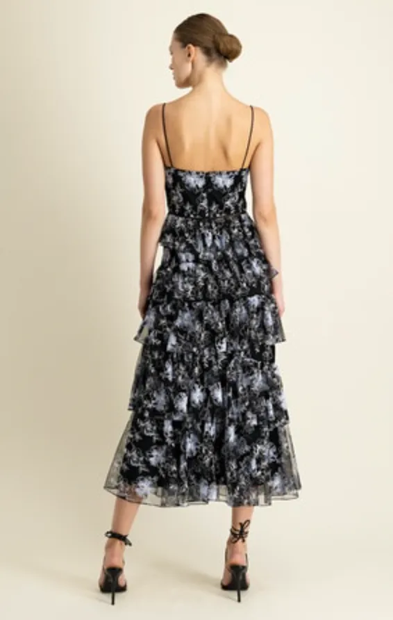 Monique Lhuillier - Sleeveless Mesh Midi Dress - Jet