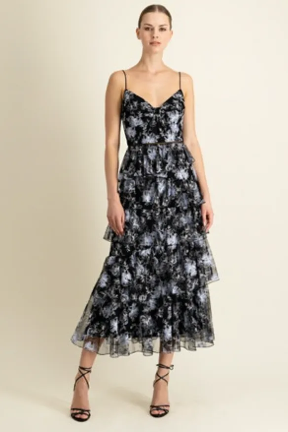 Monique Lhuillier - Sleeveless Mesh Midi Dress - Jet