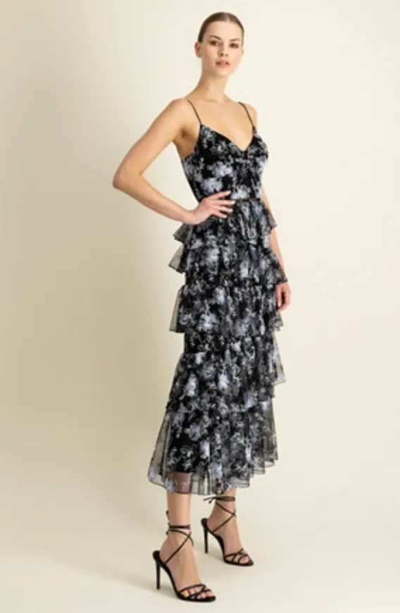 Monique Lhuillier - Sleeveless Mesh Midi Dress - Jet